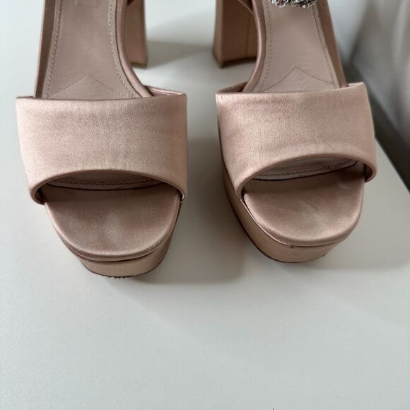 Miu Miu Nude Calzature Donna Satin Crystal Ankle Strap Platform Block Heels 10.5 - Picture 6 of 16